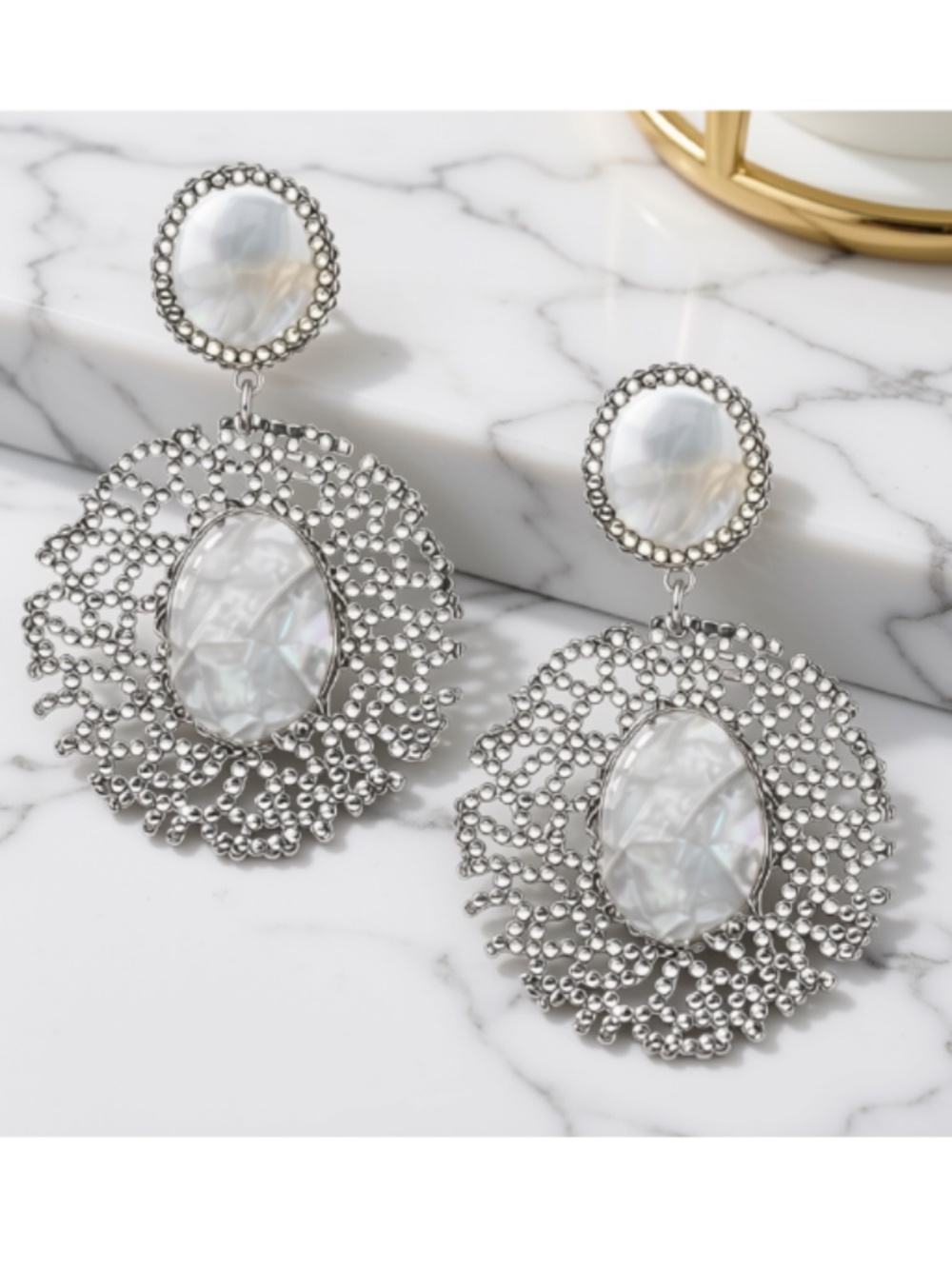 RONI BLANSHAY Silver Statement Drop Earrings